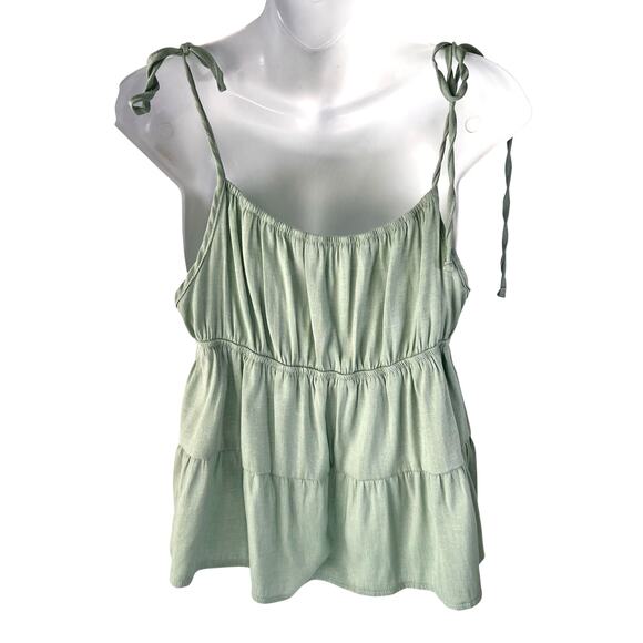 Spaghetti Strap Babydoll Cami Top Womens L Sage Green Spring Peplum Fairycore - Picture 4 of 16
